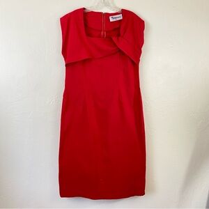 Tatyana Size 4X Red Sleeveless Square Neck Back Zipper Midi Length Dress